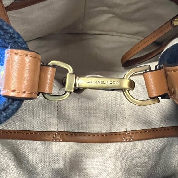 Michael Kors Isla Ring Canvas Shoulder Tote Bag Admiral Blue Purse - Picture 9 of 11